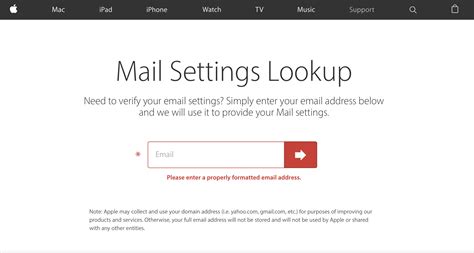 mail settings lookup